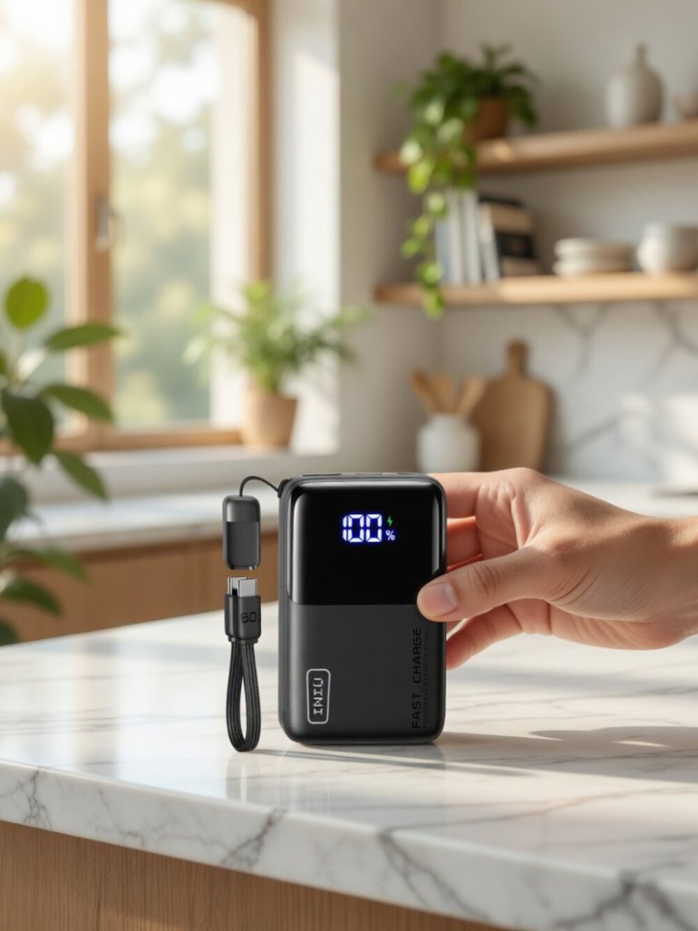 INIU 10000mAh 45W Ultra Mini Portable Charger Power Bank with Cable - Black